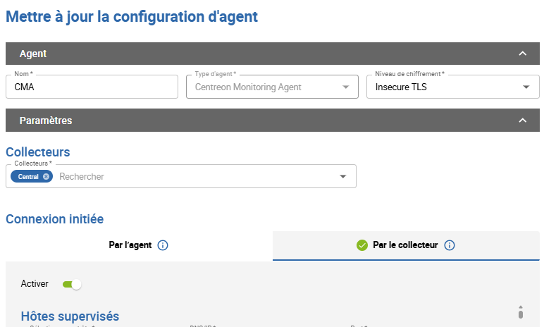 Console Centreon · agent / poller